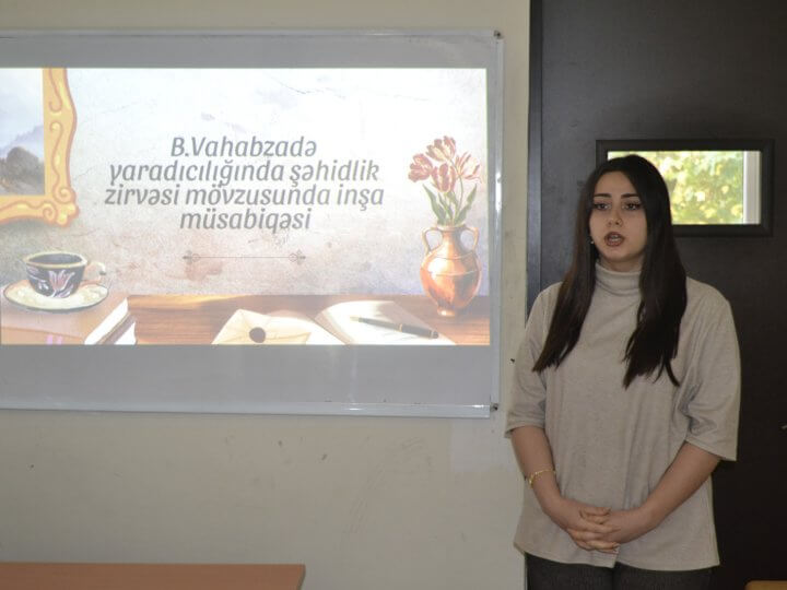 Kollecdə “Bəxtiyar Vahabzadənin yaradıcılığında şəhidlik zirvəsi” mövzusunda  inşa müsabiqəsi keçirildi.